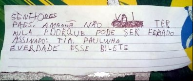Menino manda bilhete em nome da professora
